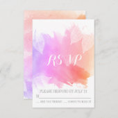 ピンクの水の色とスケルトン葉の結婚式RSVP 出欠カード (正面/裏面)