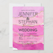 ピンクの水の色と金ゴールド結婚式招待状 招待状 (正面)