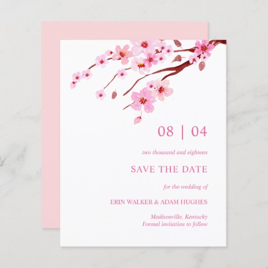 ピンクの水の色のさくらんぼ花の日付を保存 (正面/裏面)