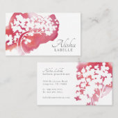 ピンクの水の色のウォッシュ&かわいらしさくらんぼブロッサムツリー 名刺 (正面/裏面)