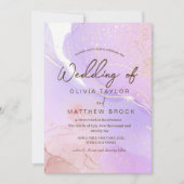 ピンクの水の色のエレガントなウェディングモダン 招待状 (正面)