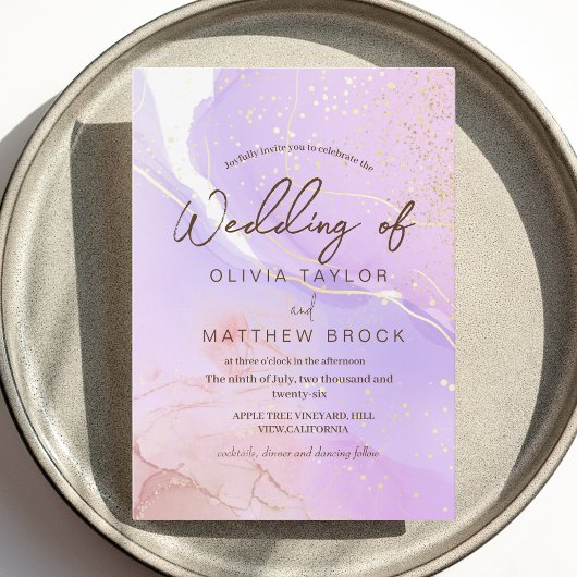 ピンクの水の色のエレガントなウェディングモダン 招待状