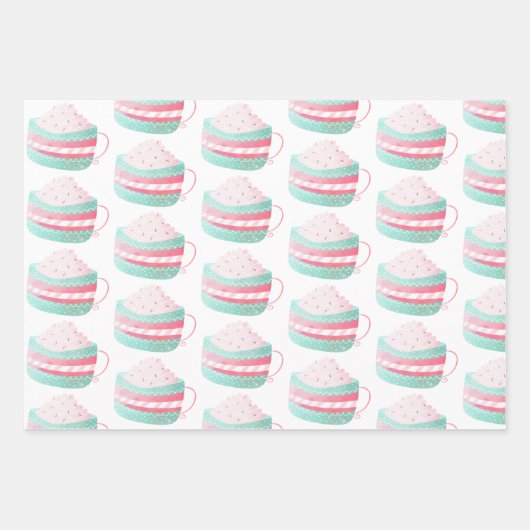 ピンクの水の色のカップケーキクリスマスクラップ紙 ラッピングペーパーシート (正面3)