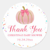 ピンクの水の色のカボチャありがとう赤ちゃんシャワー ラウンドシール (正面)