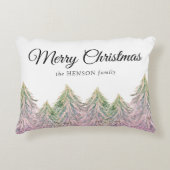 ピンクの水の色のクリスマスツリー芸術的 アクセントクッション (正面)