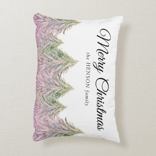 ピンクの水の色のクリスマスツリー芸術的 アクセントクッション (裏面(縦))