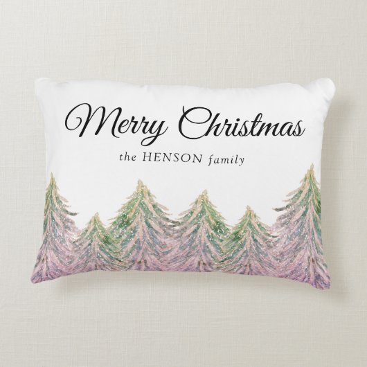 ピンクの水の色のクリスマスツリー芸術的 アクセントクッション (裏面)