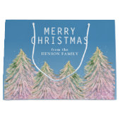 ピンクの水の色のクリスマスツリー芸術的 ラージペーパーバッグ (正面)