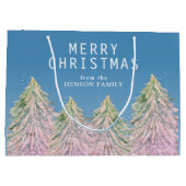 ピンクの水の色のクリスマスツリー芸術的 ラージペーパーバッグ (裏面)