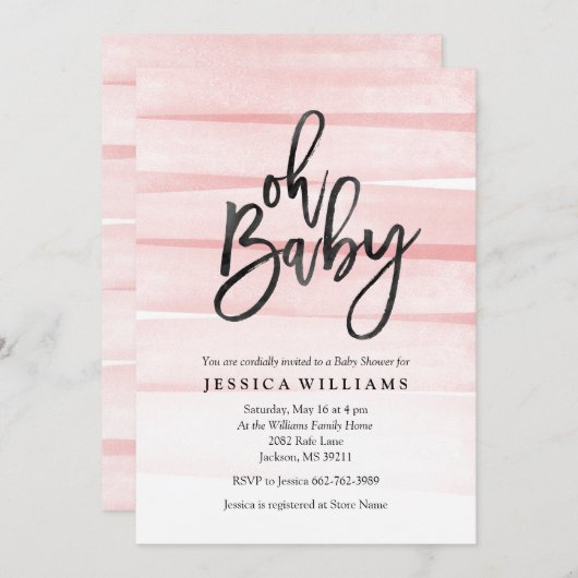 ピンクの水の色のグラデーションOhベビーシャワー招待状 招待状 (正面/裏面)