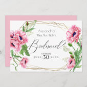 ピンクの水の色のケシは私の花嫁になる 招待状 (正面/裏面)