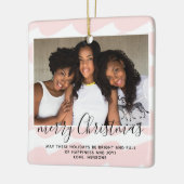 ピンクの水の色のストライプメリークリスマスフォト セラミックオーナメント (左)