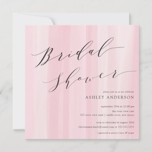 ピンクの水の色のストライプ花嫁シャワーの招待 招待状 (正面)