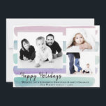 ピンクの水の色のストライプ3 Photo Collageクリスマス シーズンカード<br><div class="desc">ピンクの水の色ストライプの3フォトコラージクリスマスホリデーカード。デザインはパステルカラーの抽象芸術水色のを持ストライプつ、ハッピーホリデーの願い、ホリデーメッセージ、家族の名前、年と3つの写真コラージュ – あなたの家族の写真またはその他の写真の3つをテンプレートに挿入しまお気に入りのす。カード上のすべての文字をパーソナライズするか、消去する。</div>