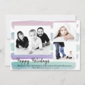 ピンクの水の色のストライプ3 Photo Collageクリスマス シーズンカード (正面)