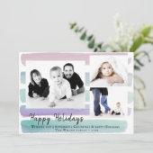 ピンクの水の色のストライプ3 Photo Collageクリスマス シーズンカード (スタンド正面)