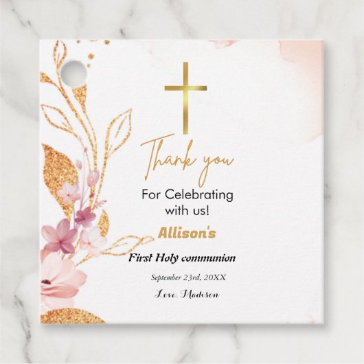 ピンクの水の色のスプラッシュ最初のコミュニッ感謝していション フェイバータグ (正面)