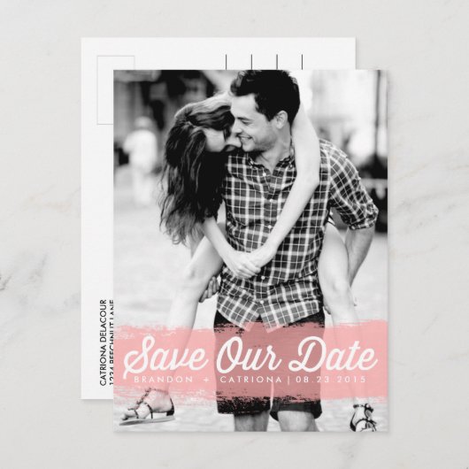 ピンクの水の色のスプラッシュ私たち救の日付はがき 案内ポストカード (正面/裏面)