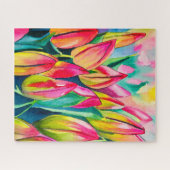 ピンクの水の色のチューリップアート ジグソーパズル (横)