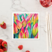 ピンクの水の色のチューリップアート スタンダードカクテルナプキン (インサイチュ)