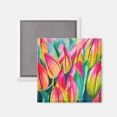 ピンクの水の色のチューリップアート マグネット (正面/裏面)