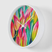 ピンクの水の色のチューリップアート 壁時計 (傾斜)