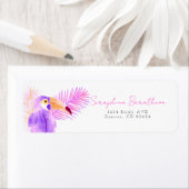 ピンクの水の色のトロピカルトゥーカンオウムのラベル ラベル (インサイチュ)