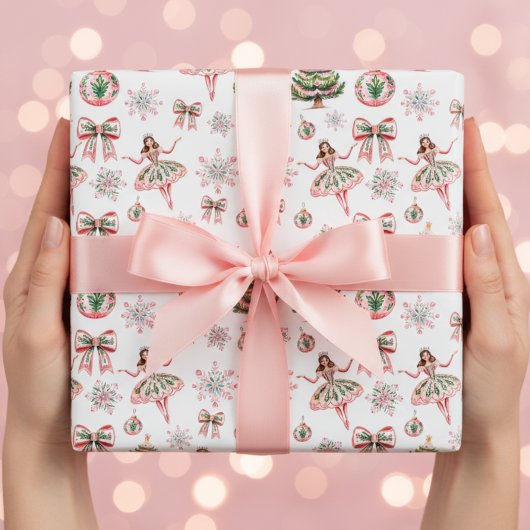 ピンクの水の色のナツクラッカーバレエクリスマス ラッピングペーパーシート