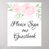ピンクの水の色のバラが私たちのゲストブックに署名 ポスター (正面)
