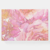 ピンクの水の色のバラと結婚金ゴールド ゲストブック (裏面)