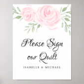 ピンクの水の色のバラは私たちのキルトに署名 ポスター (正面)