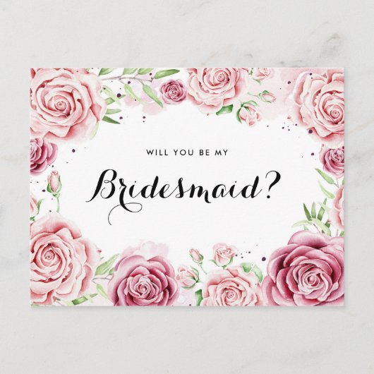 ピンクの水の色のバラは私のbridesmaid IIになる インビテーションポストカード (正面)