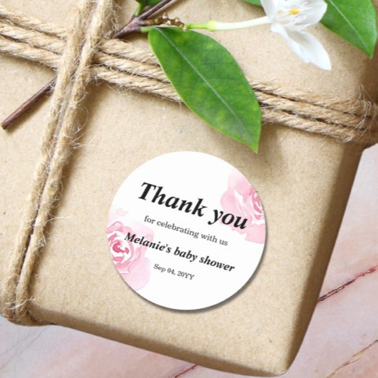 ピンクの水の色のバラベビーシャワー丸いステッカー ラウンドシール