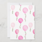 ピンクの水の色のバルーンその女の子の赤ちゃんシャワー 招待状 (裏面)