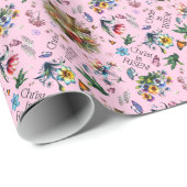 ピンクの水の色のフローラクロスパターンイースター ラッピングペーパー (ロールコーナー)