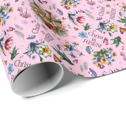ピンクの水の色のフローラクロスパターンイースター ラッピングペーパー (ロールコーナー)