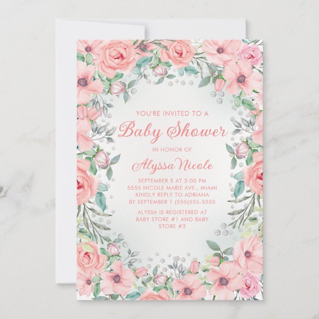 ピンクの水の色のフローラバラ真珠ベビーシャワー (正面)