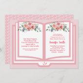 ピンクの水の色のフローラブックテーマベビーシャワー 招待状 (正面/裏面)