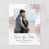 ピンクの水の色のフローラ日付写真の結婚保存 ポストカード (正面)