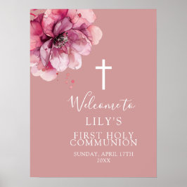 ピンクの水の色のフローラ聖なる聖体歓迎サイン ポスター