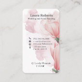 ピンクの水の色のブラシと花のビジネスc 名刺 (裏面)