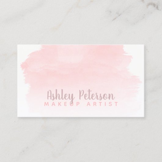 ピンクの水の色のブラシストロークのメイクアップタイポグラフィ 名刺 (正面)