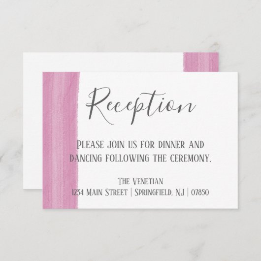 ピンクの水の色のブラシストローク披露宴カード 招待状 (正面/裏面)