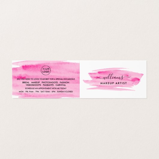 ピンクの水の色のブラシストローク、メイクアップアーティストロイヤリティ 名刺 (外部フラット)