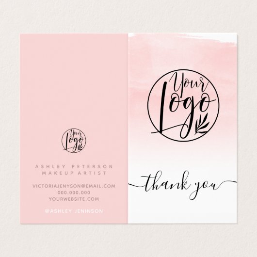 ピンクの水の色のブラッシュストロ感謝していークあなたのロゴ 名刺 (外部フラット)