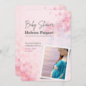 ピンクの水の色のベビーシャワー 招待状 (正面/裏面)