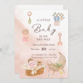 ピンクの水の色のベビーシャワー 招待状 (正面/裏面)