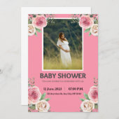 ピンクの水の色のベビーシャワー 招待状 (正面/裏面)