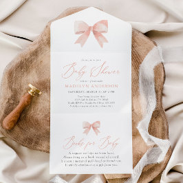 ピンクの水の色のボーガールベビーシャワー オールインワン招待状