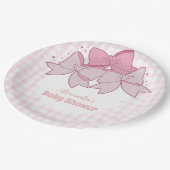 ピンクの水の色のボーガールベビーシャワー ペーパープレート (アングル)
